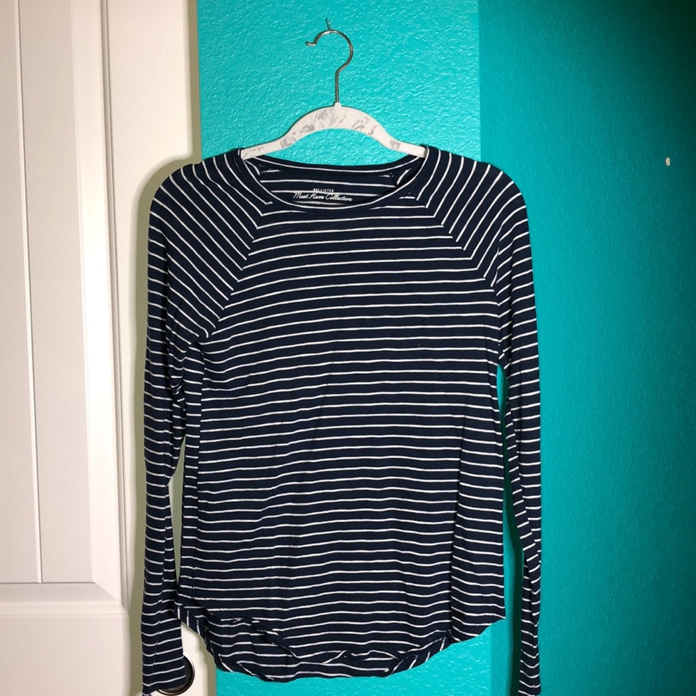 Blue and White Striped Long Sleeve Top